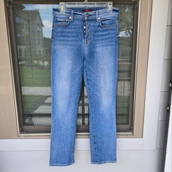7 for All Mankind Button Up Fly Cropped Jeans Highrise Size 28 - Picture 2 of 12